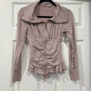 Boutique light pink, blush long sleeve zipper jacket top